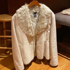 Cream fur trim coat